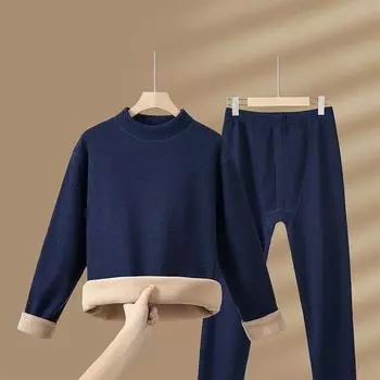 Плюс Размер Мужское Зимнее Термобелье Плюс Бархатный Утолщенный Костюм L серый