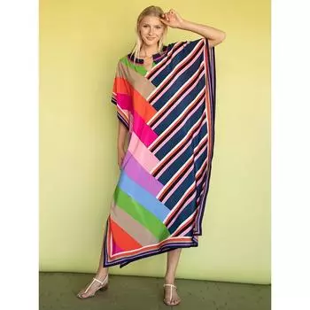 Плюс размер накидка в стиле бохо, женское платье макси с геопринтом и рукавами «летучая мышь» с разрезом на шее и разрезом подол One-size арбуз красный