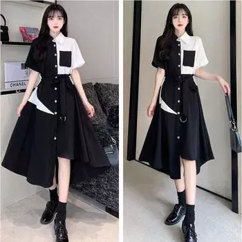 Плюс размер Необычная рубашка контрастного цвета Длинное платье Элегантное платье на бретелях 2XL разноцветный