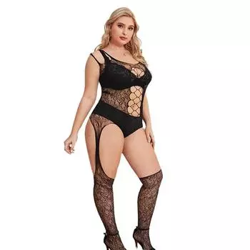 Плюс Размер Нижнее Белье Женщин Сексуальные Боди-Чулки Ажурные Открытые Промежность Комбинезон Сетчатые Колготки Эротическое Боди Пижамы Комбинезон с Промежностью XS-XXXL