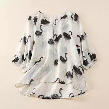 Плюс размер новый летний стиль блузка повседневный узор рубашка льняная женская цветочная свободная рубашка белый M белый