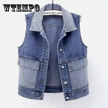 Плюс размер, новый женский джинсовый жилет, модная рваная осенняя синяя джинсовая куртка без рукавов, весеннее свободное короткое пальто, повседневные жилеты S