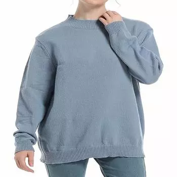 Плюс размер однотонный круглый джемпер с круглым вырезом женский осенне-зимний темперамент повседневный круглый вязанный свитер S чёрный