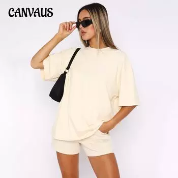 Плюс размер однотонный пуловер с круглым вырезом, топ со средними рукавами, женский модный повседневный костюм с шортами S чёрный