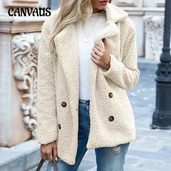Плюс размер осенне-зимнее женское меховое пальто на пуговицах с лацканами свободное флисовое пальто