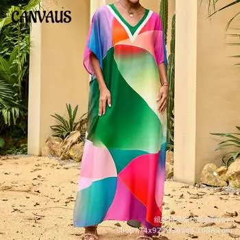 Плюс Размер Пляжный Принт Праздничное Платье Бикини Солнцезащитное Платье Для Женщин One Size
