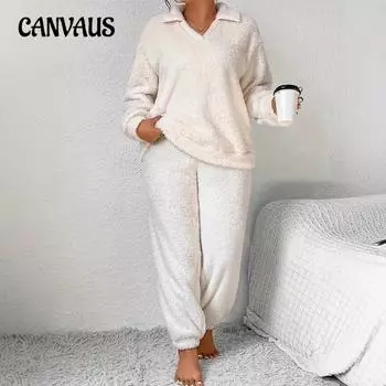 Плюс Размер Повседневная Домашняя Одежда Пижама Женский Длинный Рукав Топ Длинные Брюки Костюм 0XL белый