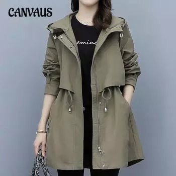 Плюс Размер Рабочая ветровка женская средней длины весна и осень свободная повседневная модная куртка с капюшоном M павлин голубой