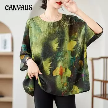 Плюс размер Ретро модный принт. Мамы носят футболку с короткими рукавами. Летние крутые дышащие легкие свободные топы с половиной рукавов. One Size