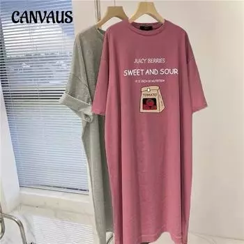 Плюс Размер Ретро Шикарное Платье Футболка С Коротким Рукавом Женское Свободное Открытое Платье Средней Длины M чёрный