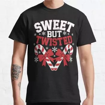 Плюс размер S-3XL Candy Cane Sweet But Twisted Funny Christmas Xmas Printed футболка мужские топы модная одежда футболки S чёрный