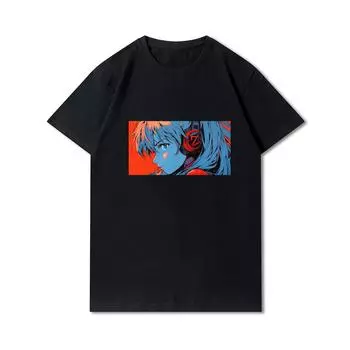 Плюс размер S-3XL Evangelion печатные мужские футболки с круглым вырезом хлопковые топы летние аниме повседневные черные футболки S