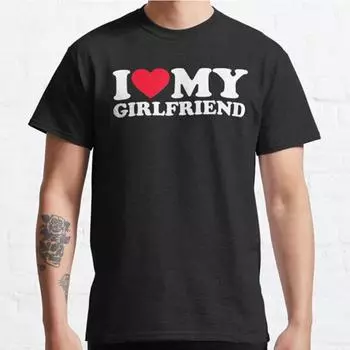 Плюс размер S-3XL Футболка с надписью «I Love My Girlfriend» Футболка с принтом «I Heart My Girlfriend» Мужские топы Модная одежда Футболки S чёрный