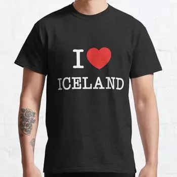 Плюс размер S-3XL Футболка с принтом «I Love Iceland» Мужские топы Модная одежда Футболки S чёрный
