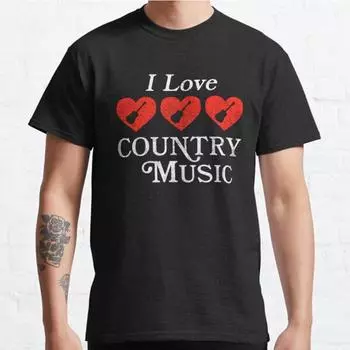 Плюс размер S-3XL Футболка с принтом «I Love Country Music» Мужские топы Модная одежда Футболки S чёрный