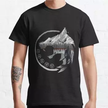 Плюс Размер S-3XL Футболка с принтом «Сказка Ведьмака» Мужские топы Модная одежда Футболки S чёрный