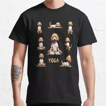 Плюс размер S-3XL Футболка с принтом Golden Doodle Yoga Lover для мужчин, топы, модная одежда, футболки S чёрный