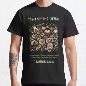 Плюс размер S-3XL Футболка с принтом Fruit of The Spirit Мужские топы Модная одежда Футболки S чёрный