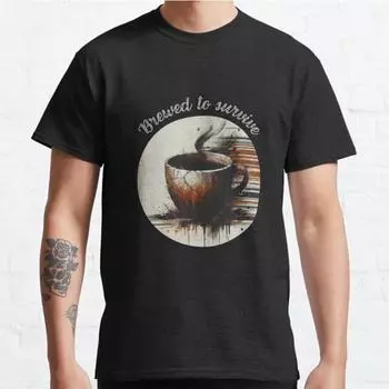 Плюс размер S-3XL Гранж Кофейная кружка Печатная футболка Мужские топы Модная одежда Футболки S чёрный