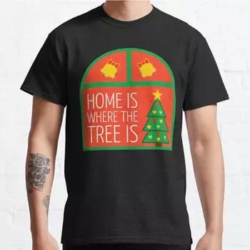 Плюс размер S-3XL Home Is Where The Tree Is Printed Футболка Мужские топы Модная одежда Футболки S чёрный