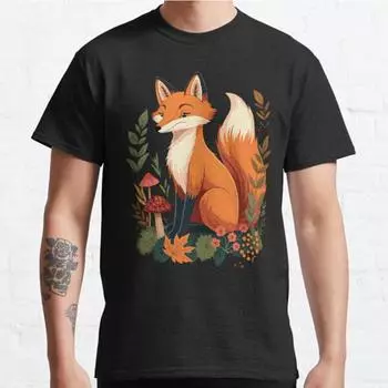 Плюс размер S-3XL Милая футболка с принтом Fox Cottagecore Aesthetic Wildlife, мужские топы, модная одежда, футболки S чёрный