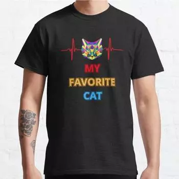 Плюс Размер S-3XL MY FAVORITE CAT принтованная футболка мужские топы модная одежда футболки S чёрный