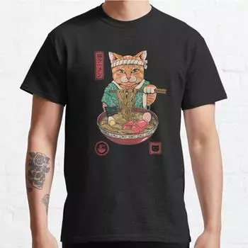 Плюс размер S-3XL Neko Ramen принтованная футболка мужские топы модная одежда футболки S чёрный