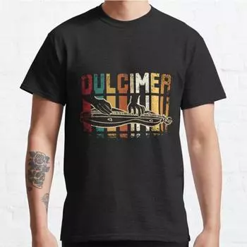 Плюс размер S-3XL Ретро Винтаж Dulcimer Printed Футболка Мужские топы Модная одежда Футболки S чёрный