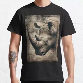 Плюс размер S-3XL VINTAGE RHINO принтованная футболка мужские топы модная одежда футболки S чёрный