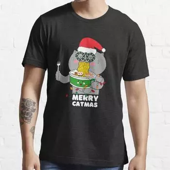 Плюс размер S-3XL Винтаж Merry Catmas принтованная футболка мужские топы модная одежда футболки S чёрный