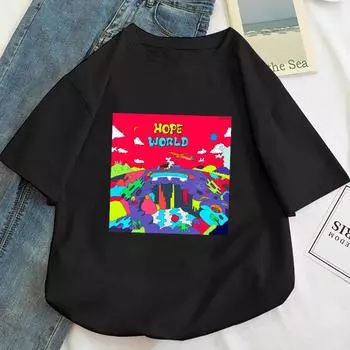 Плюс размер S-5XL Kpop J-hope Hope World футболка унисекс уличная футболка повседневная футболка с короткими рукавами Homme хип-хоп футболки хлопковая футболка с рисунком