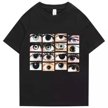 Плюс размер S-5XL, уличная мужская футболка в стиле хип-хоп, футболка с принтом глаз в стиле Харадзюку, хлопковая повседневная футболка, летние топы с короткими рукавами, футболки S