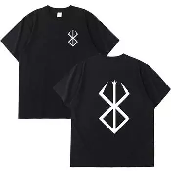 Плюс размер S-5XL унисекс футболка с логотипом Berserk японская уличная одежда аниме косплей хлопковая футболка для мужчин женщин летние хлопковые футболки с короткими рукавами мужские S чёрный