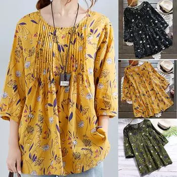 Плюс размер S-5XL Женская свободная блузка с рукавом три четверти и принтом, пуловер, рубашка 3XL зелёный