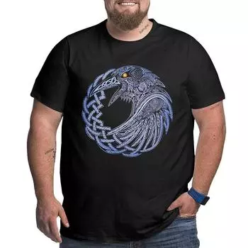 Плюс размер S-6XL для 50-135 кг Модная мужская футболка с рисунком вороны и принтом Летний пуловер с круглым вырезом и короткими рукавами Роскошные женские футболки Одежда больших размеров S чёрный