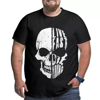 Плюс размер S-6XL для 50-135 кг, летняя винтажная мужская футболка с принтом в стиле милитари, футболки с черепом, повседневный пуловер с короткими рукавами, большие футболки с круглым вырезом M чёрный