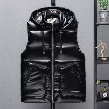 Плюс размер S-6XL зимняя мужская куртка без рукавов с капюшоном повседневный толстый теплый жилет для мужчин верхняя одежда S чёрный