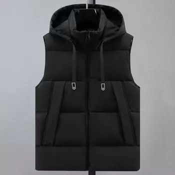 Плюс размер S-8XL Зимняя безрукавка парка мужская теплая жилеты с капюшоном модная повседневная толстая верхняя одежда мужские куртки S чёрный