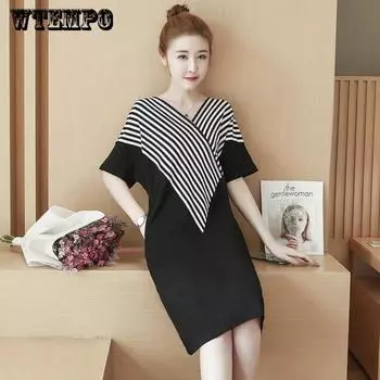 Плюс размер с буквенным принтом платье до середины икры Vestidos повседневное свободное платье нерегулярной формы женские осенние платья XXL