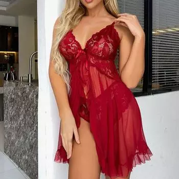 Плюс Размер Сексуальное Женское Белье Платье Babydoll Эротическое Кружевное Пижамное Белье С Открытой Спиной Ажурная Прозрачная Ночная Рубашка Соблазнительная Прозрачная Мягкая Ночная Рубашка S чёрный