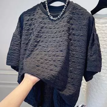 Плюс размер, свободная нижняя рубашка средней длины с половиной рукавом, однотонная футболка с коротким рукавом для женщин, лето