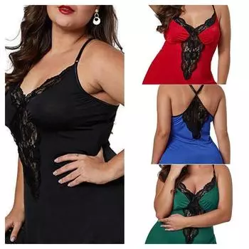 Плюс размер свободный глубокий V кружевной кружевной эротический слинг сексуальная домашняя ночная рубашка ночная рубашка женская ночная рубашка домашняя одежда женская пижама домашняя одежда 2XL чёрный