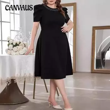 Плюс размер талии из бисера платья летнее элегантное женское платье с пышными рукавами