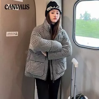 Плюс размер Thousand Bird Check Вельветовая пуховая хлопковая куртка женская зимняя свободная утолщенная короткая куртка S