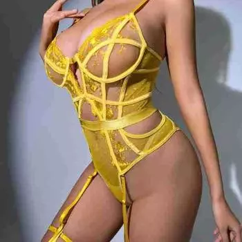 Плюс Размер Вышитый Боди Нижнее Белье Сексуальная Униформа Соблазнительный Пижамный Комплект S