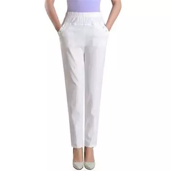Плюс Размер Высокой Талией Длинные Брюки Женщин Прямые Брюки Белье Pantalon Работа Офис Дамы XXXXXL белый