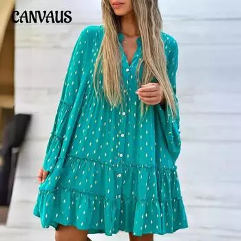 Плюс размер весенне-осеннее женское платье модные расклешенные рукава большие свободные платья