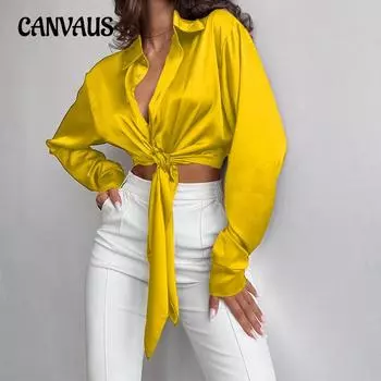 Плюс размер, весенне-осенняя женская модная темпераментная рубашка с лацканами и длинными рукавами, короткие женские топы S красный