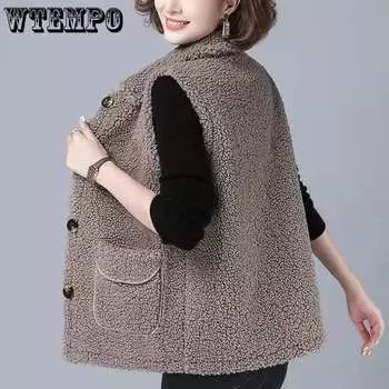 Плюс размер весна осень женский жилет на пуговицах зимний термостойкий теплый толстый плюшевый жилет безрукавка дамское пальто M