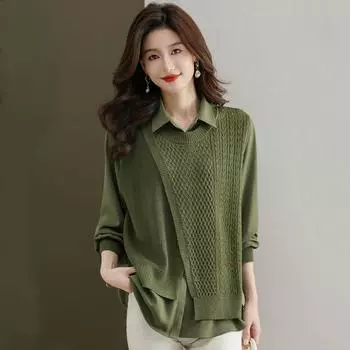 Плюс размер винтажные трикотажные топы повседневные свободные весна осень свитер одежда женские свитера